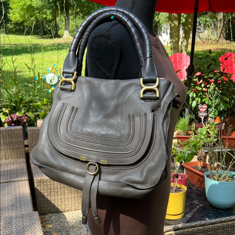 Chloe Dark Gray Leather Shoulder Bag